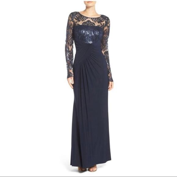 Eliza J Dresses & Skirts - Eliza J Navy Blue Draped Sleeve Sequin Gown Formal Dress